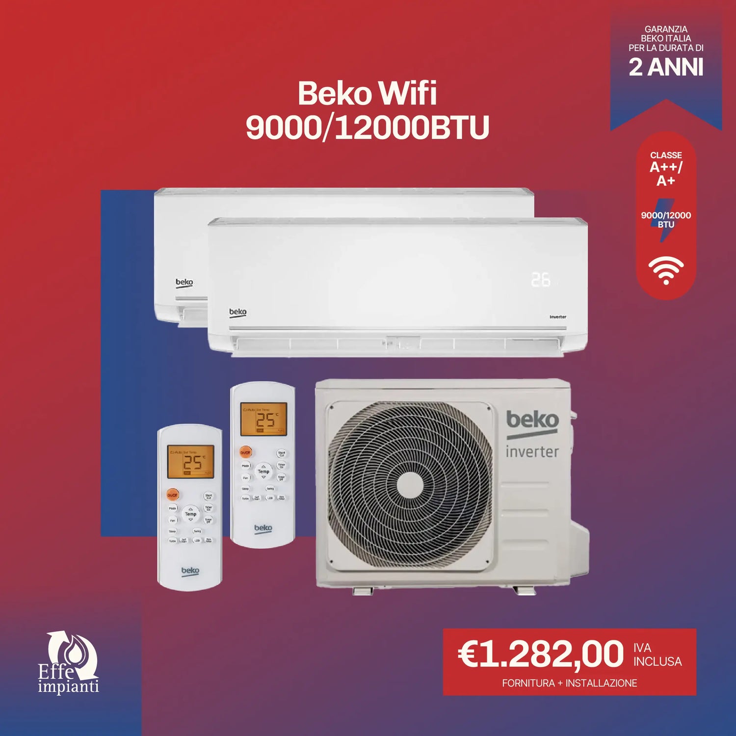 Beko Wifi 9000+12000 BTU BTU con installazione inclusa