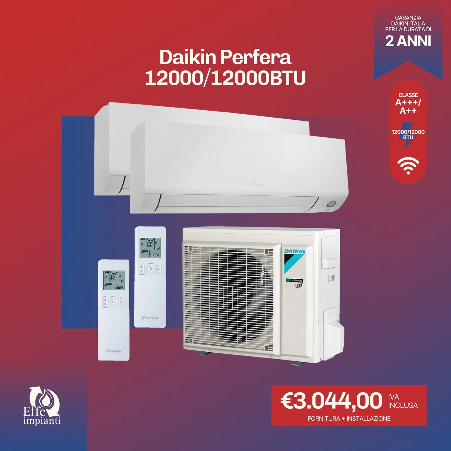 Daikin Perfera 12000+12000 BTU BTU con installazione inclusa