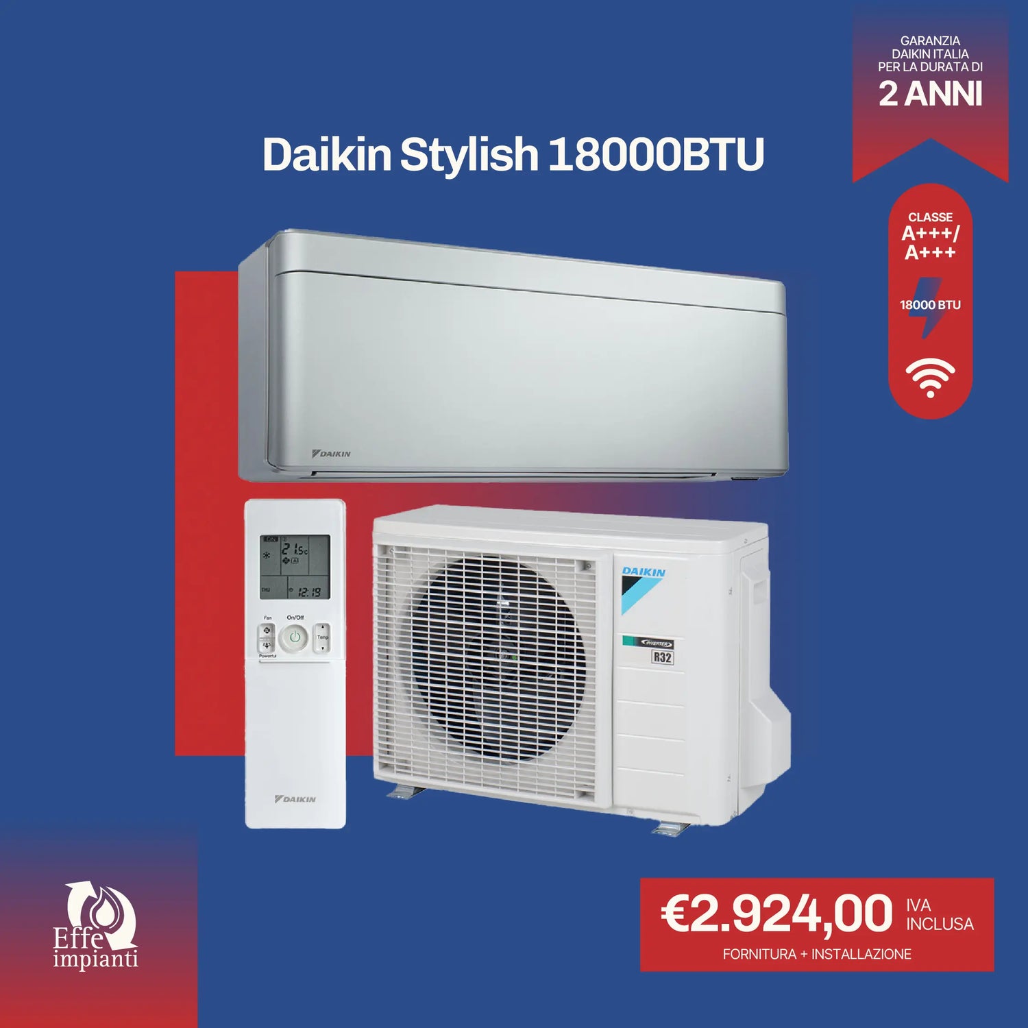 Climatizzatore Daikin Stylish WiFi con installazione inclusa - 18000 BTU