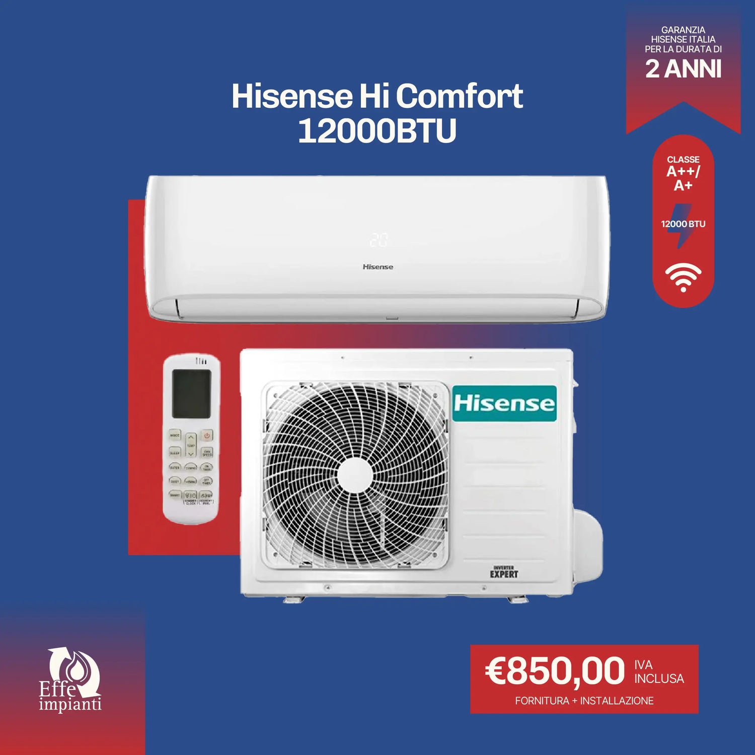 Climatizzatore Hisense Hi Comfort WiFi con installazione inclusa - 12000 BTU