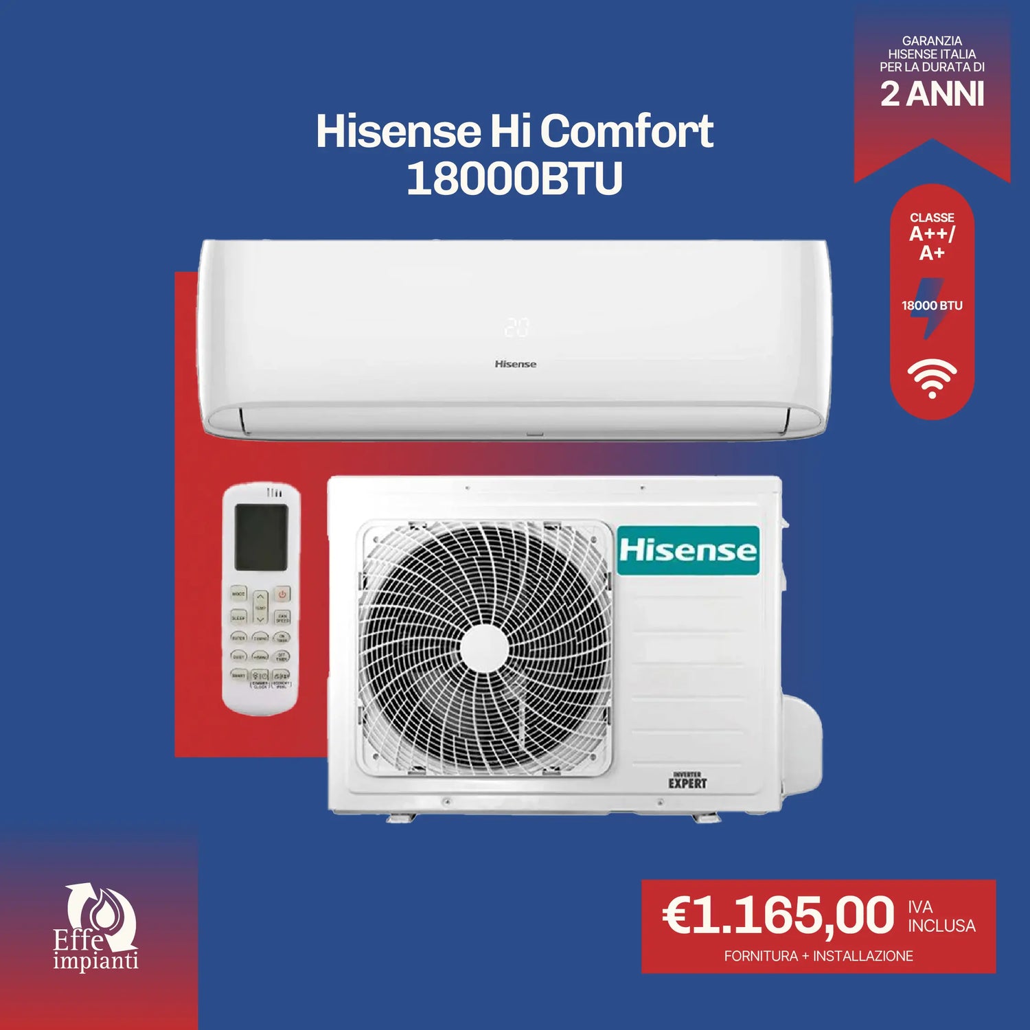 Climatizzatore Hisense Hi Comfort WiFi con installazione inclusa - 18000 BTU