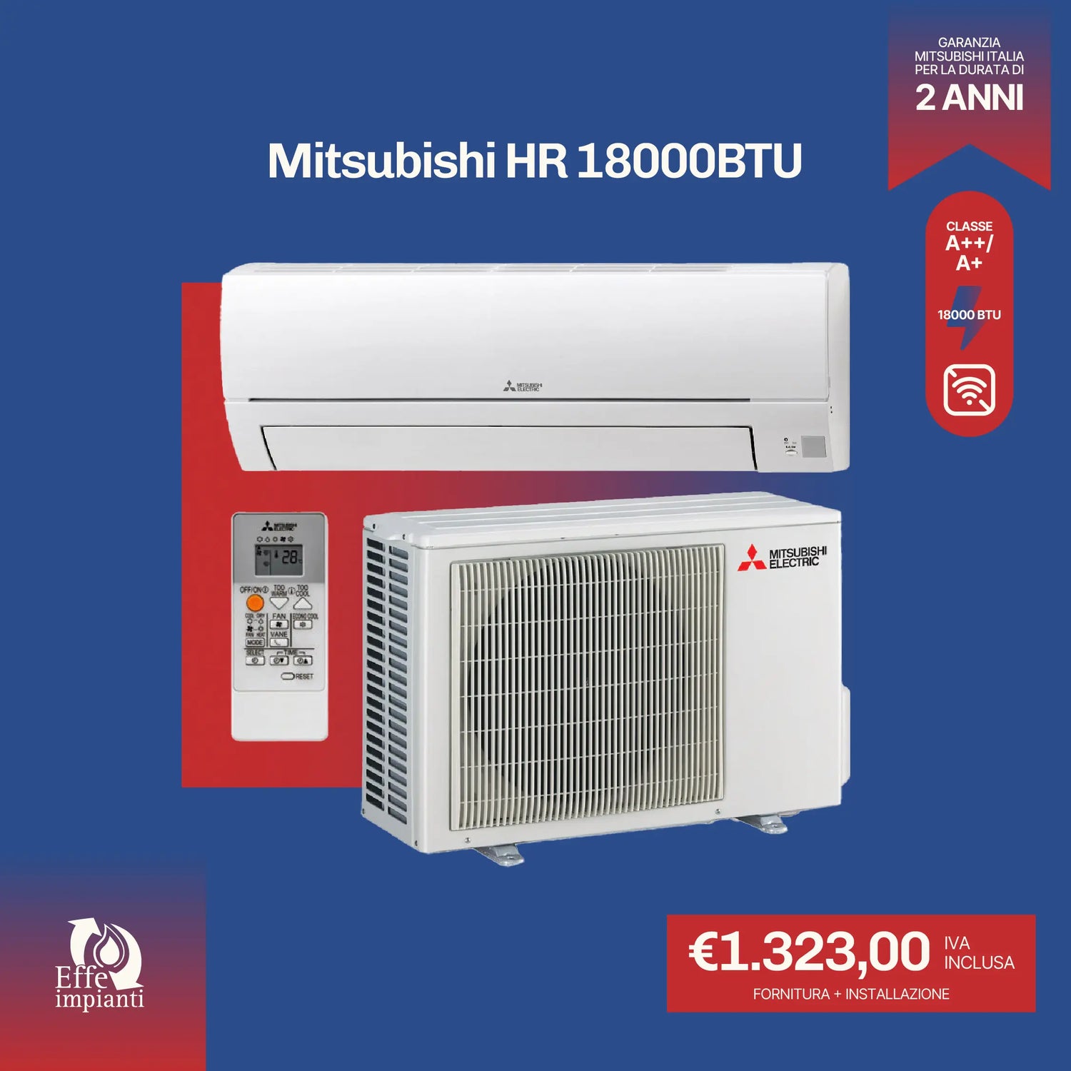 Climatizzatore Mitsubishi HR senza WiFi con installazione inclusa - 18000 BTU