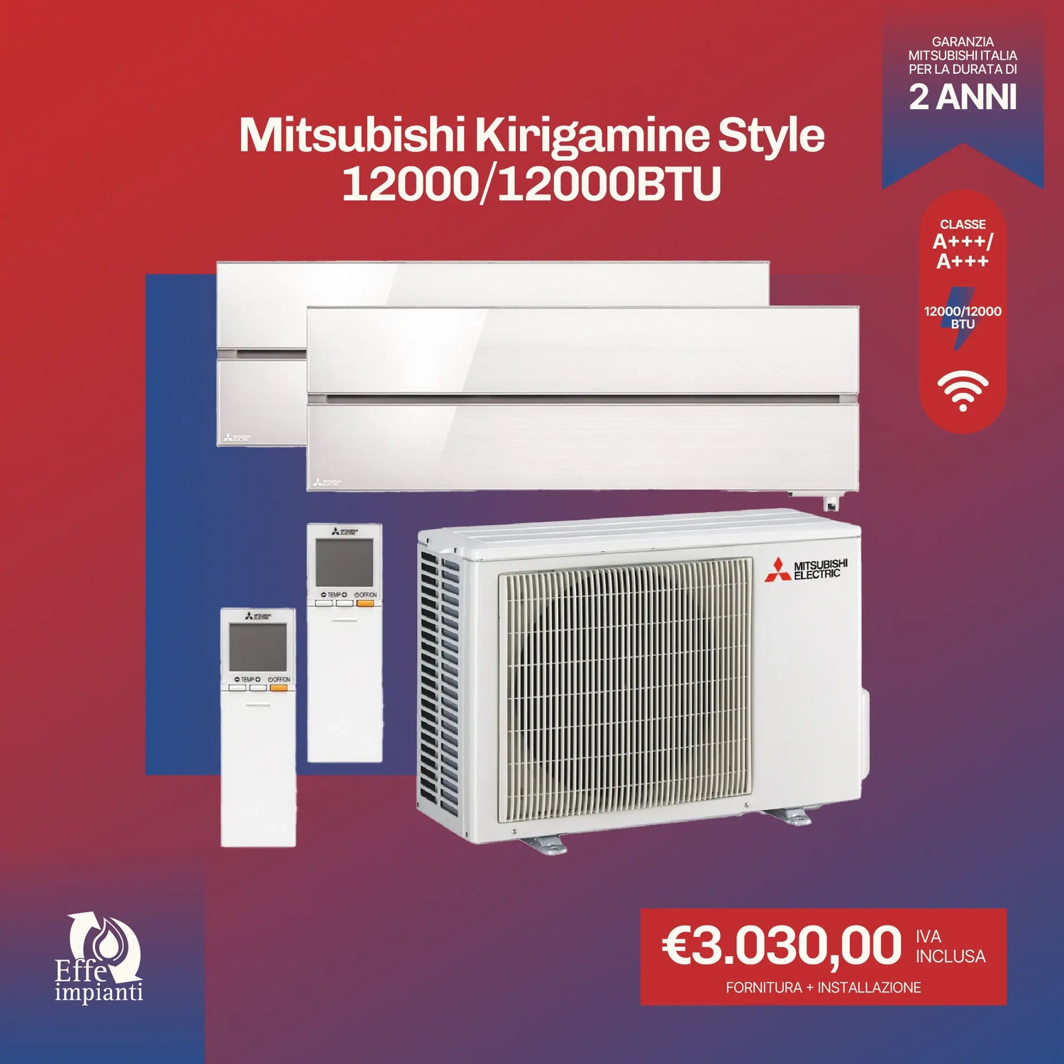 Mitsubishi Kirigamine Style 12000+12000 BTU BTU con installazione inclusa