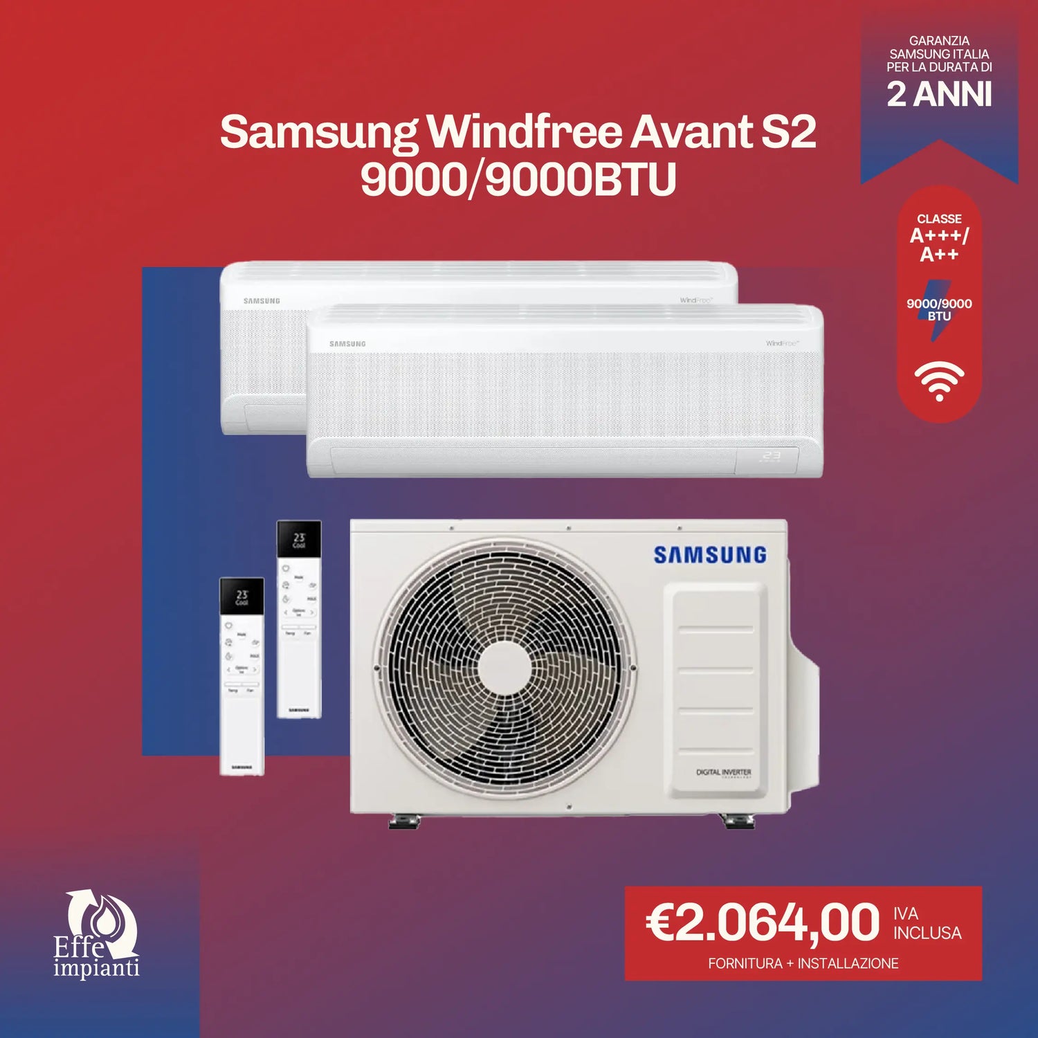 Samsung Windfree Avant S2 9000+12000 BTU BTU con installazione inclusa