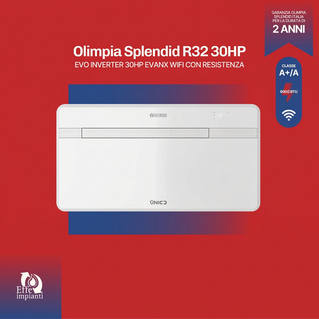 Climatizzatore senza unità esterna Olimpia Splendid Evo Inverter R32 30 Hp Evanx Wifi Con Resistenza CL.A+/A con installazione inclusa