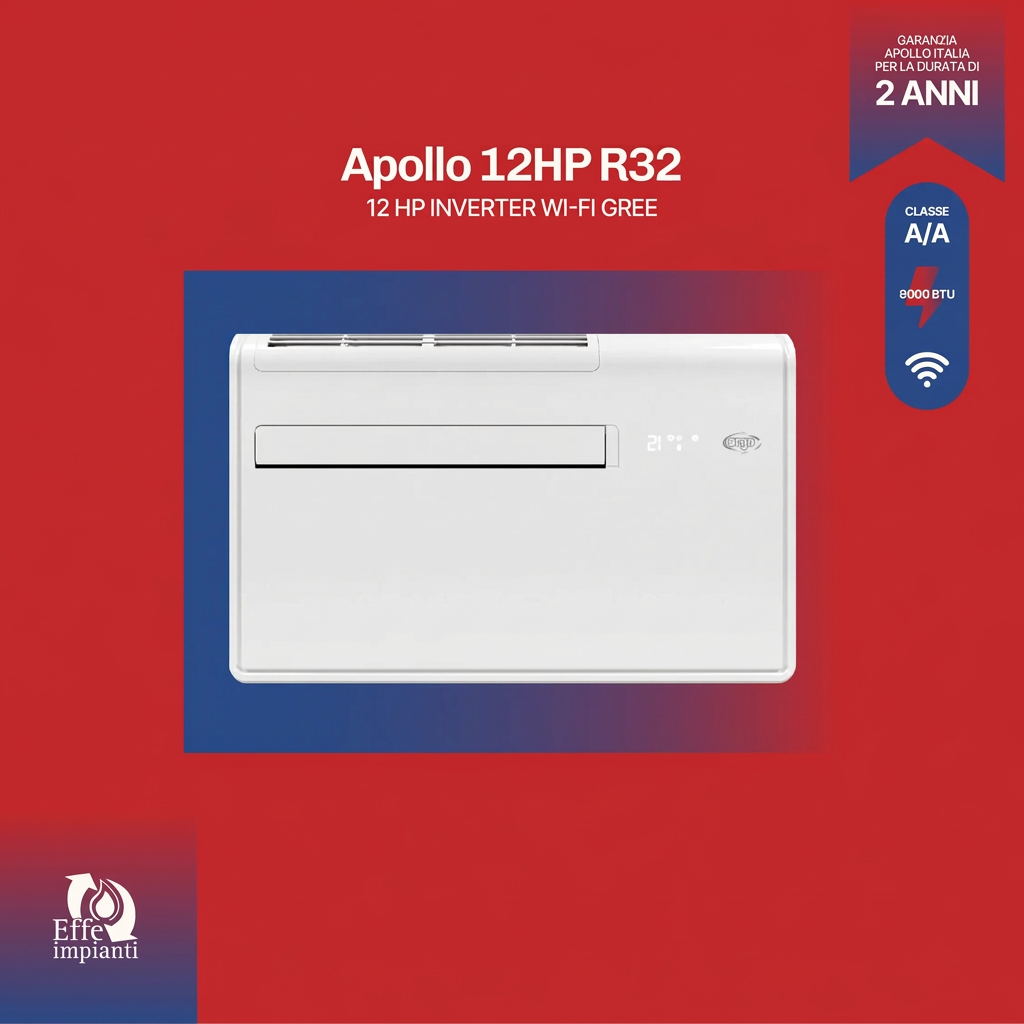 Climatizzatore senza unità esterna Apollo 12 Hp Inverter Wi-fi Gree R32 CL.A/A con installazione inclusa