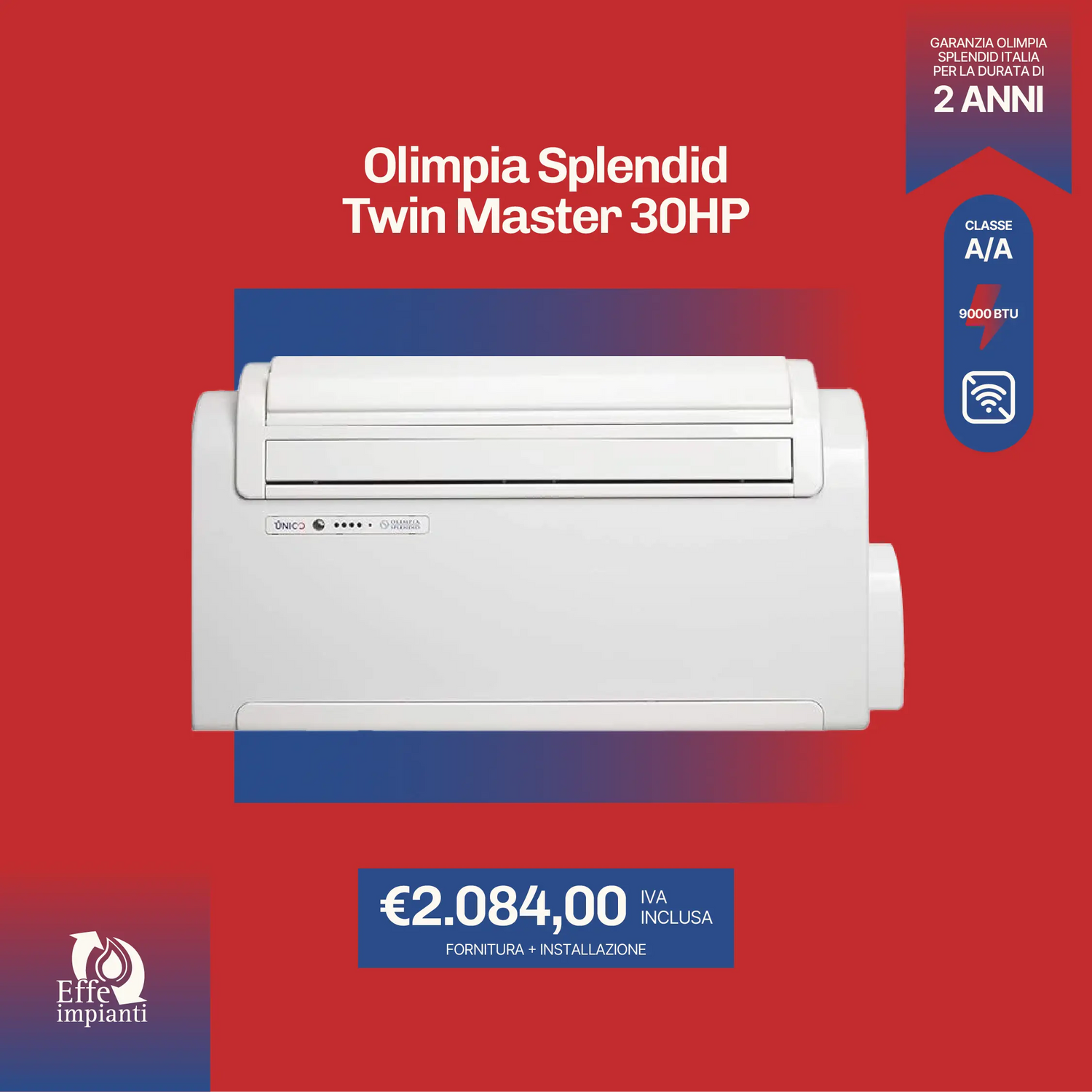 Olimpia Splendid Twin Master 30 Hp CL.A/A 9000 BTU con installazione inclusa