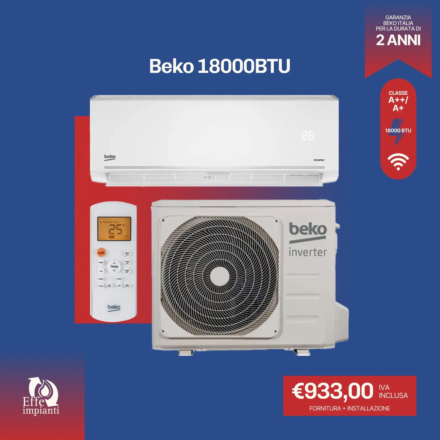 Climatizzatore Beko Standard WiFi con installazione inclusa - 18000 BTU