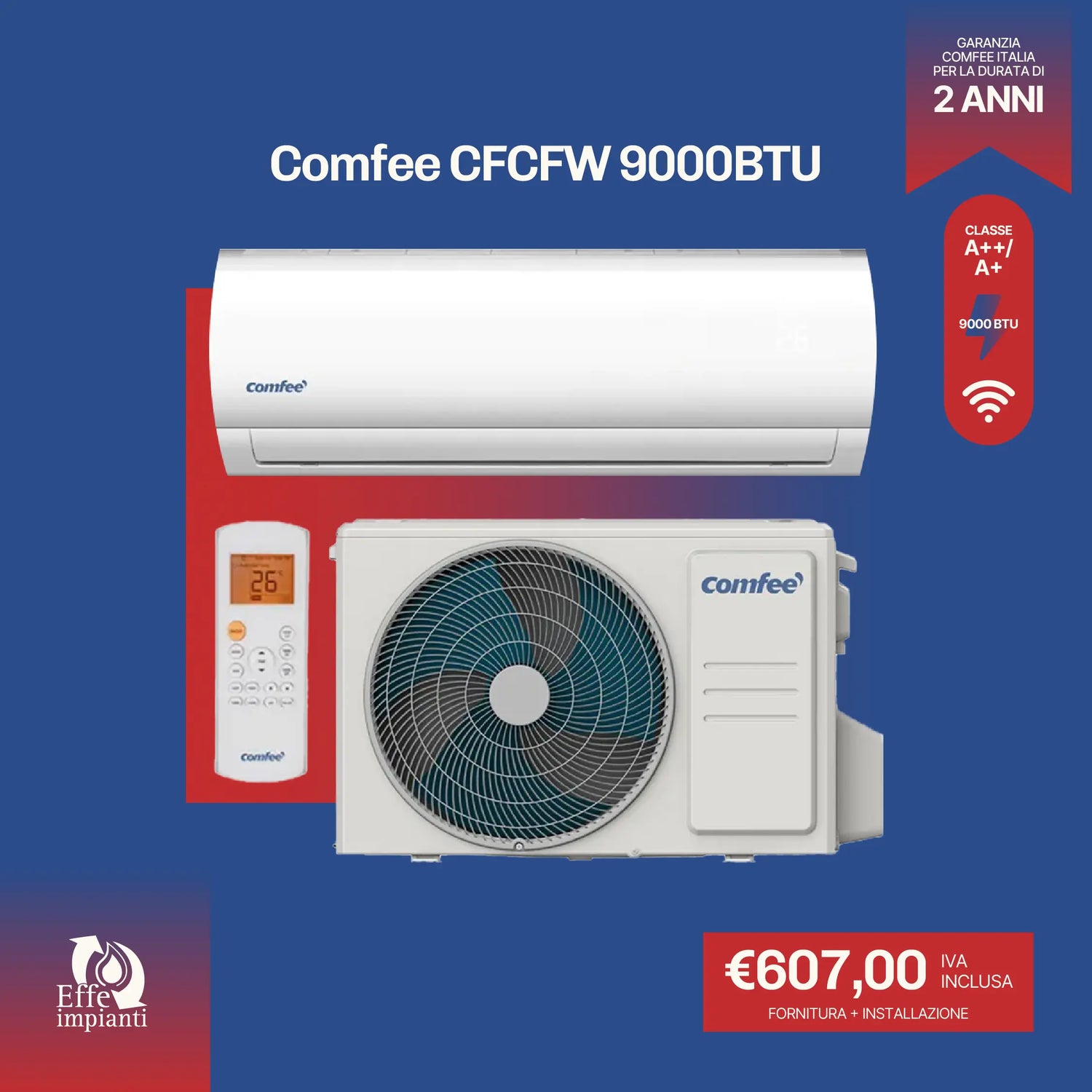 Climatizzatore Comfee CFW WiFi con installazione inclusa - 9000 BTU