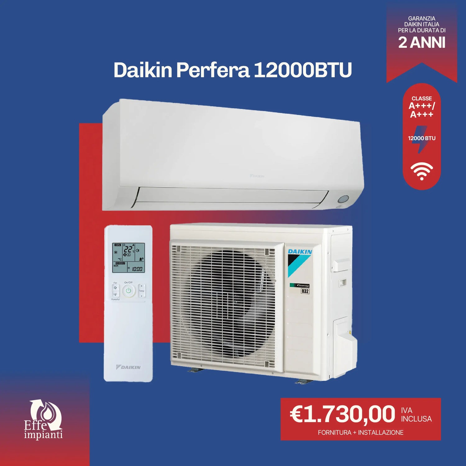 Climatizzatore Daikin Perfera WiFi con installazione inclusa - 12000 BTU