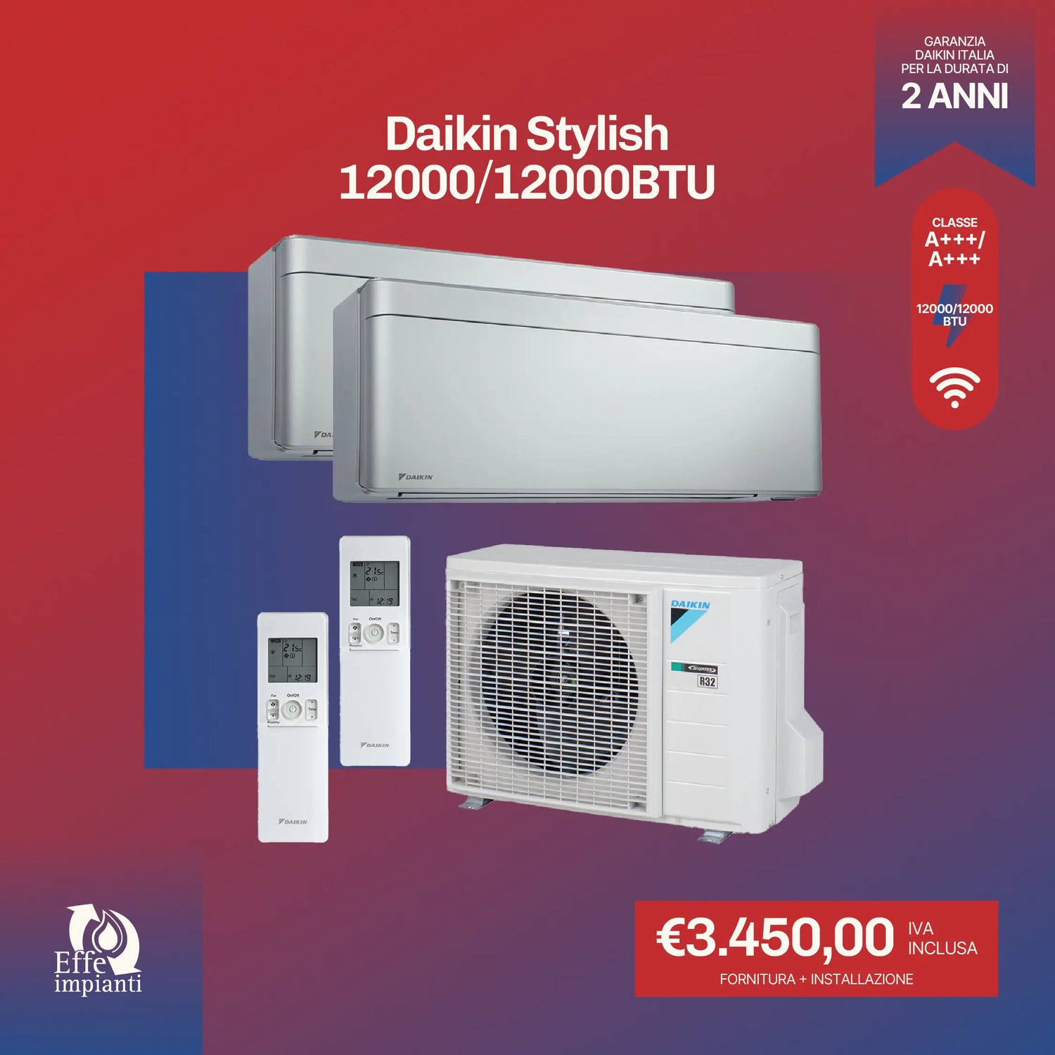 Daikin Stylish 12000+12000 BTU BTU con installazione inclusa