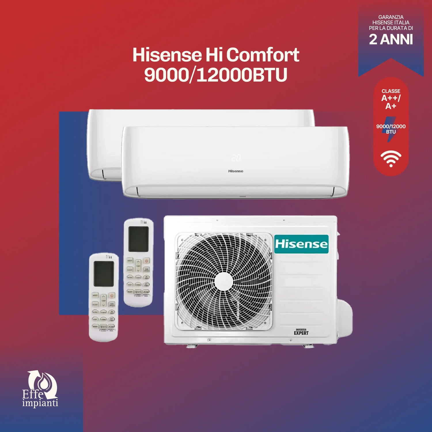 Climatizzatore dual Hisense Hi Comfort 9000+12000 BTU con installazione inclusa