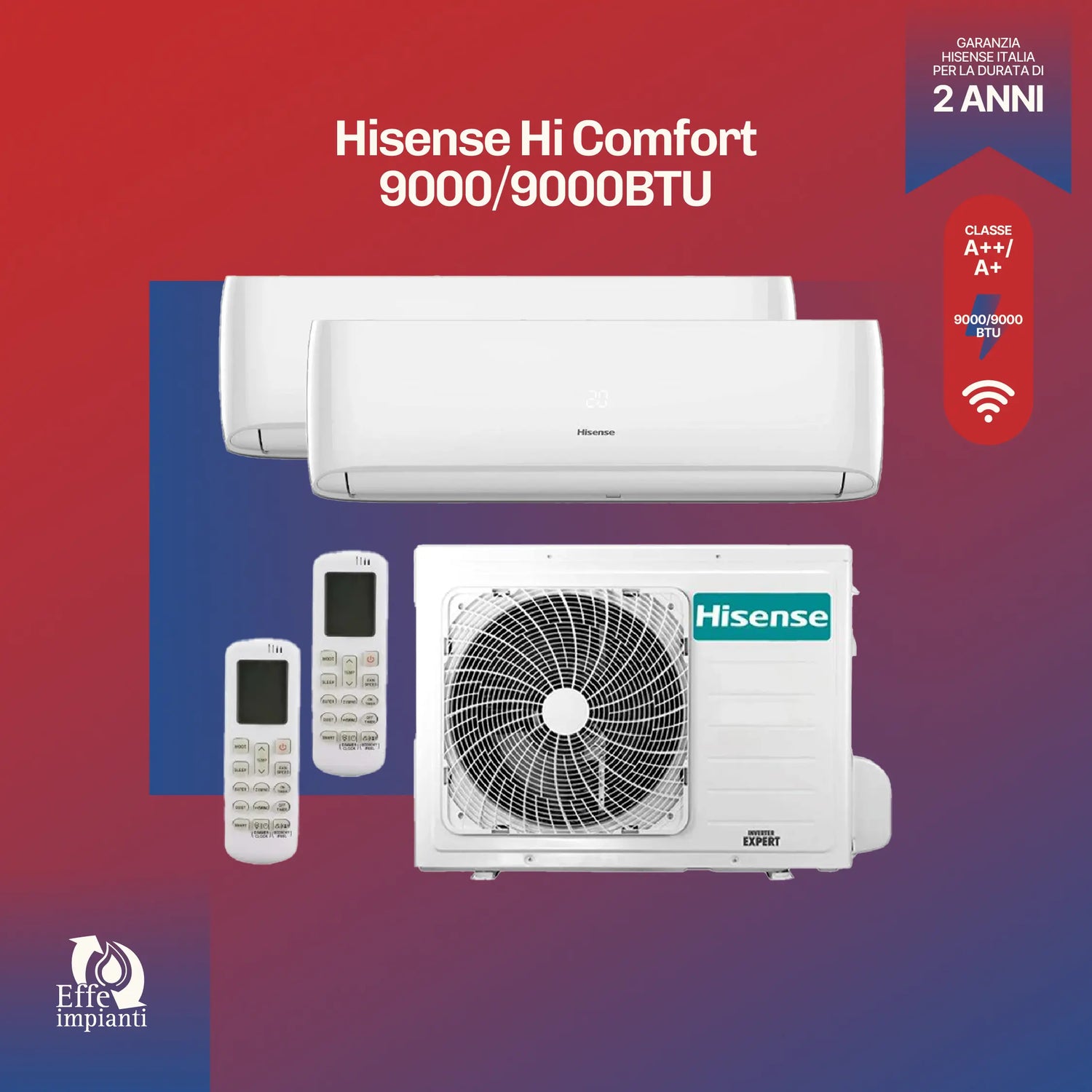Climatizzatore dual Hisense Hi Comfort 9000+9000 BTU con installazione inclusa