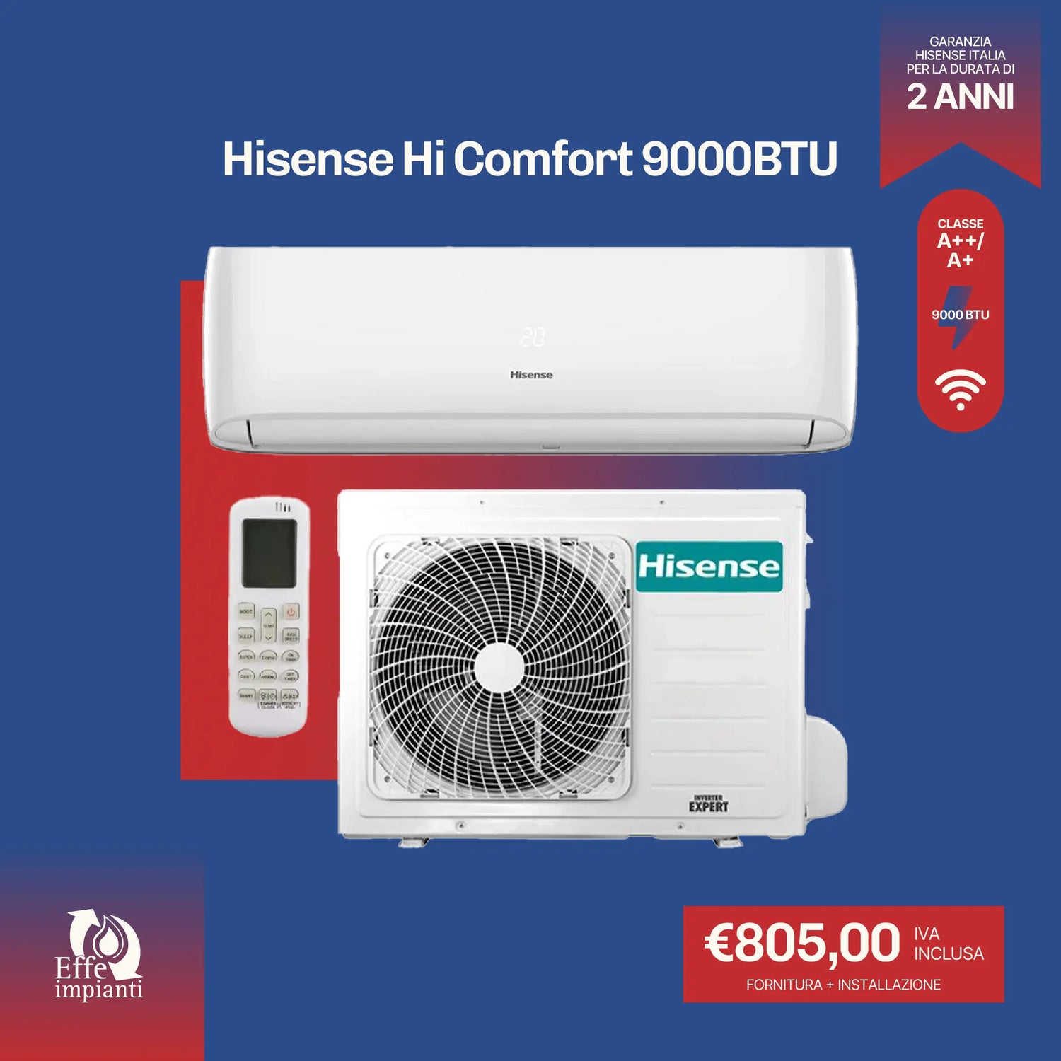 Climatizzatore Hisense Hi Comfort WiFi con installazione inclusa - 9000 BTU