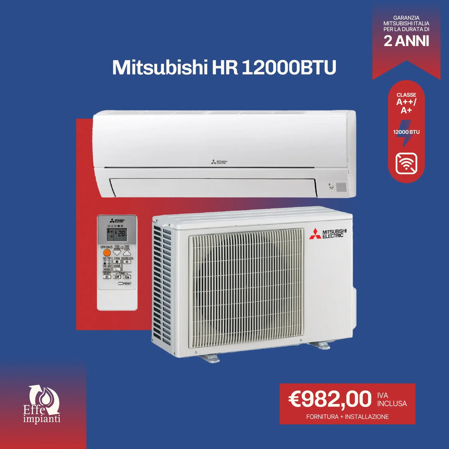 Climatizzatore Mitsubishi HR senza WiFi con installazione inclusa - 12000 BTU