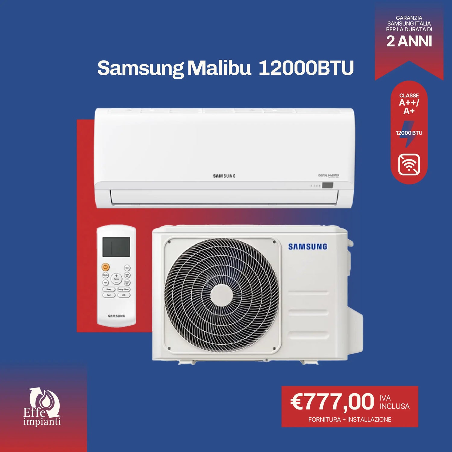 Climatizzatore Samsung Malibu senza WiFi con installazione inclusa - 12000 BTU