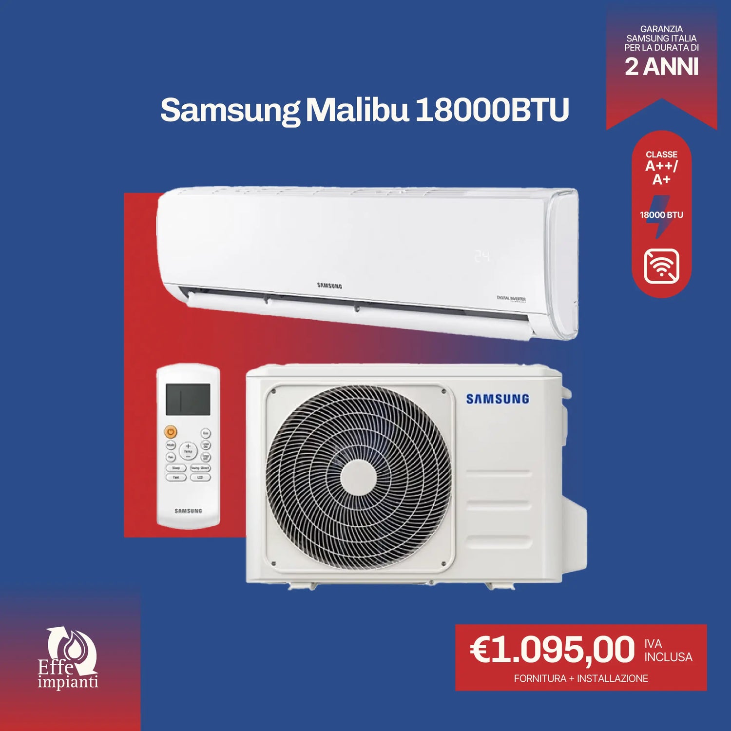Climatizzatore Samsung Malibu senza WiFi con installazione inclusa - 18000 BTU