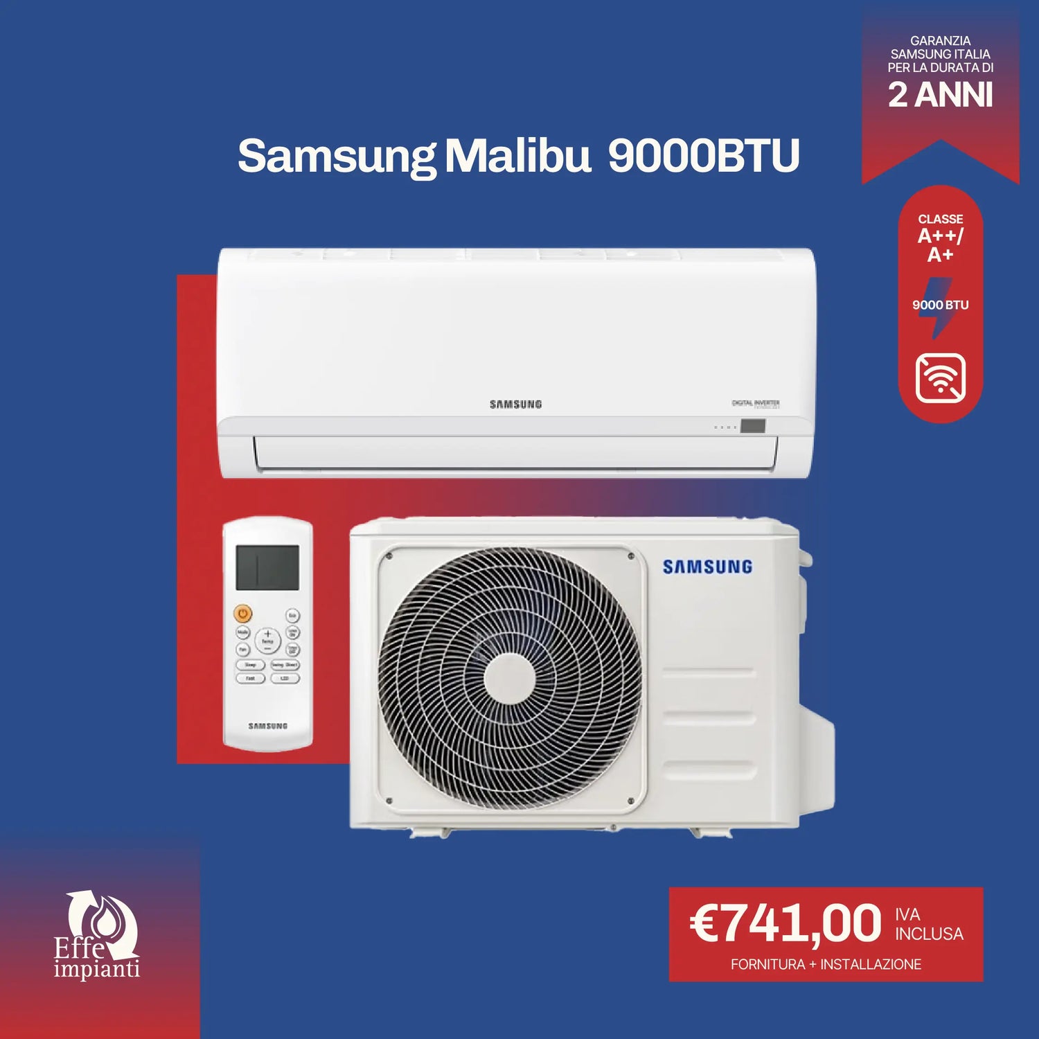 Climatizzatore Samsung Malibu senza WiFi con installazione inclusa - 9000 BTU