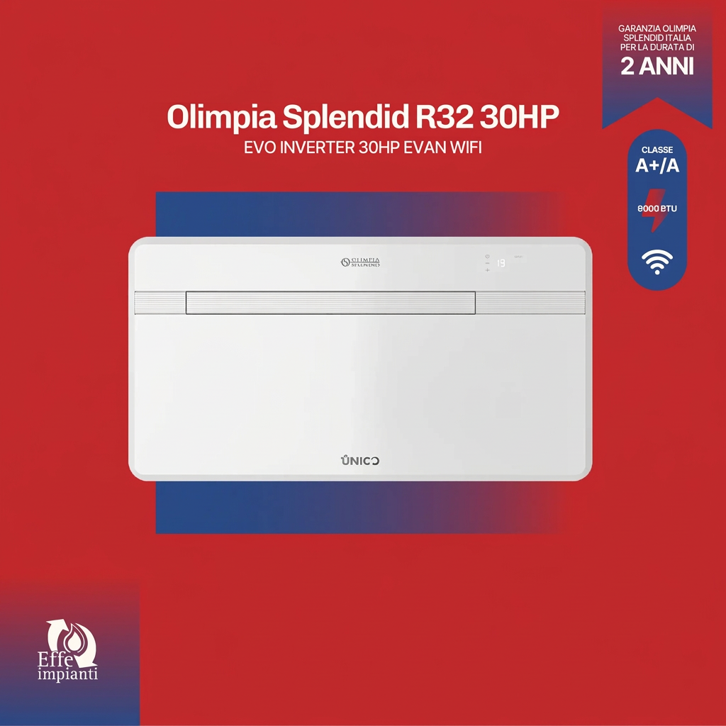 Climatizzatore senza unità esterna Olimpia Splendid Evo Inverter R32 30 Hp Evan Wifi CL.A+/A con installazione inclusa